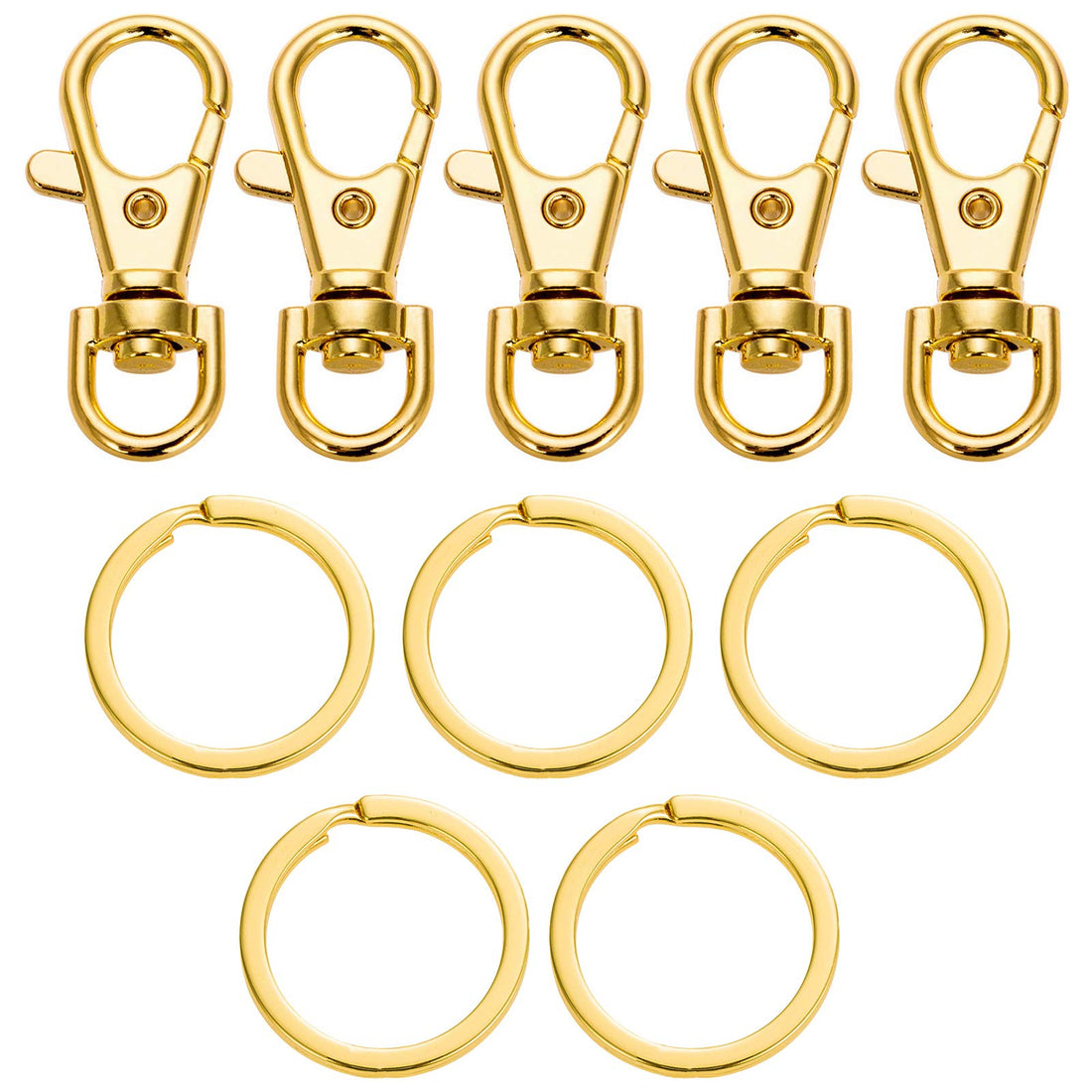 5 Set Key Chain Flat Key Rings Women Metal Swivel Clasps Snap-On Keychain Ring Hook Spring Clip Snap Hook Lobster Clasp for Keys, Lanyards Jewelry Findings, Round Edge, Gold