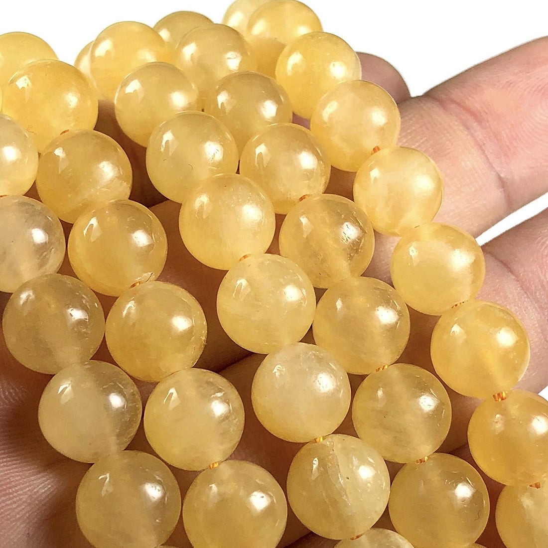 ABC GEMS USA Moroccan Sunset Golden Selenite Crystal mooth Round Natural Semi-Precious Gemstone For Healing - 10mm