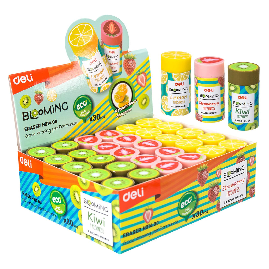 Deli 30 Pcs Cute Cool Erasers for Kids - Fruit Shaped School Supplies - Pencil Erasers for Artists & Drawing