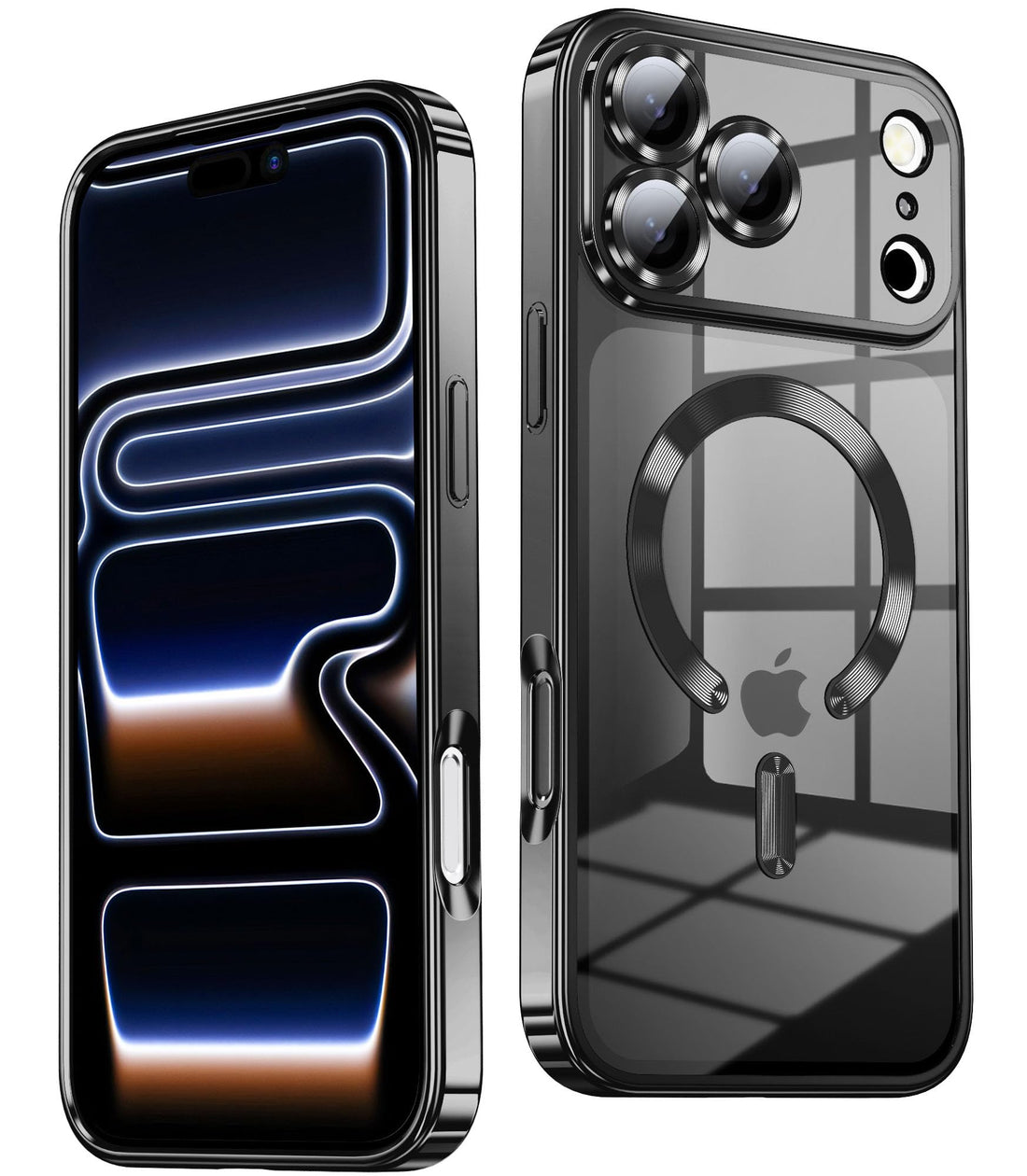 TOBOVON Slim Thin for iPhone 17 Pro Max Case Clear, Compatible with MagSafe, Built-in Camera Lens Protector, Non Yellowing Shockproof Protective Phone Case, Soft Electroplated Magnetic Cover, Black