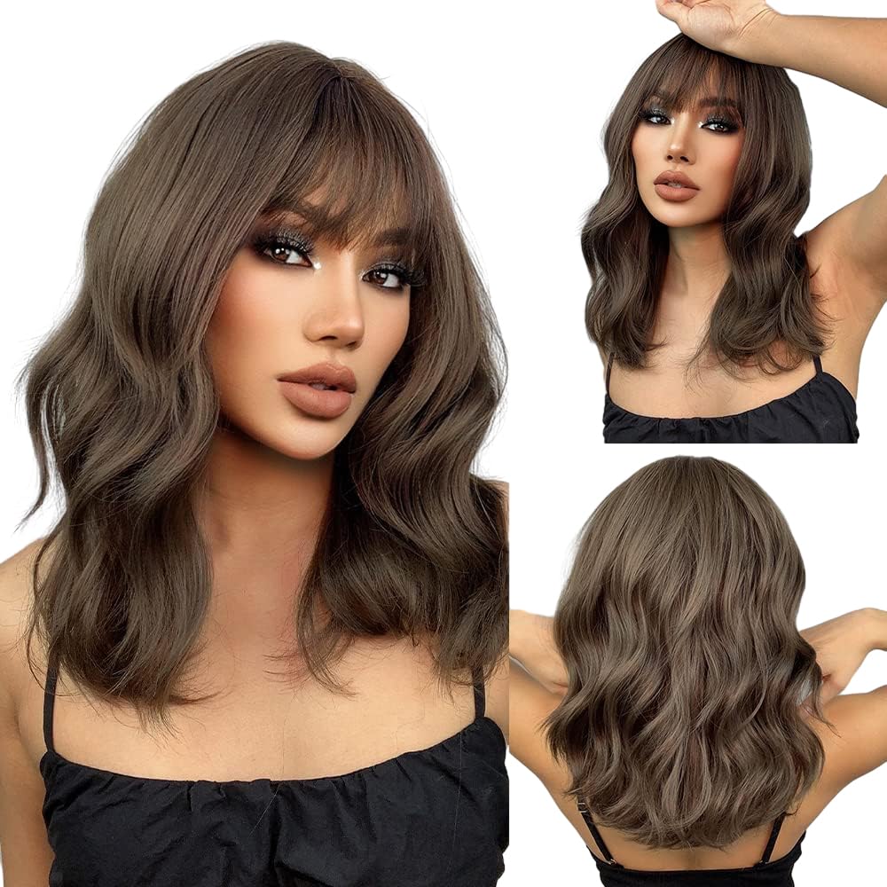 ECIF Heat-Resistant Synthetic Red Wig With Bangs For Women - 12In