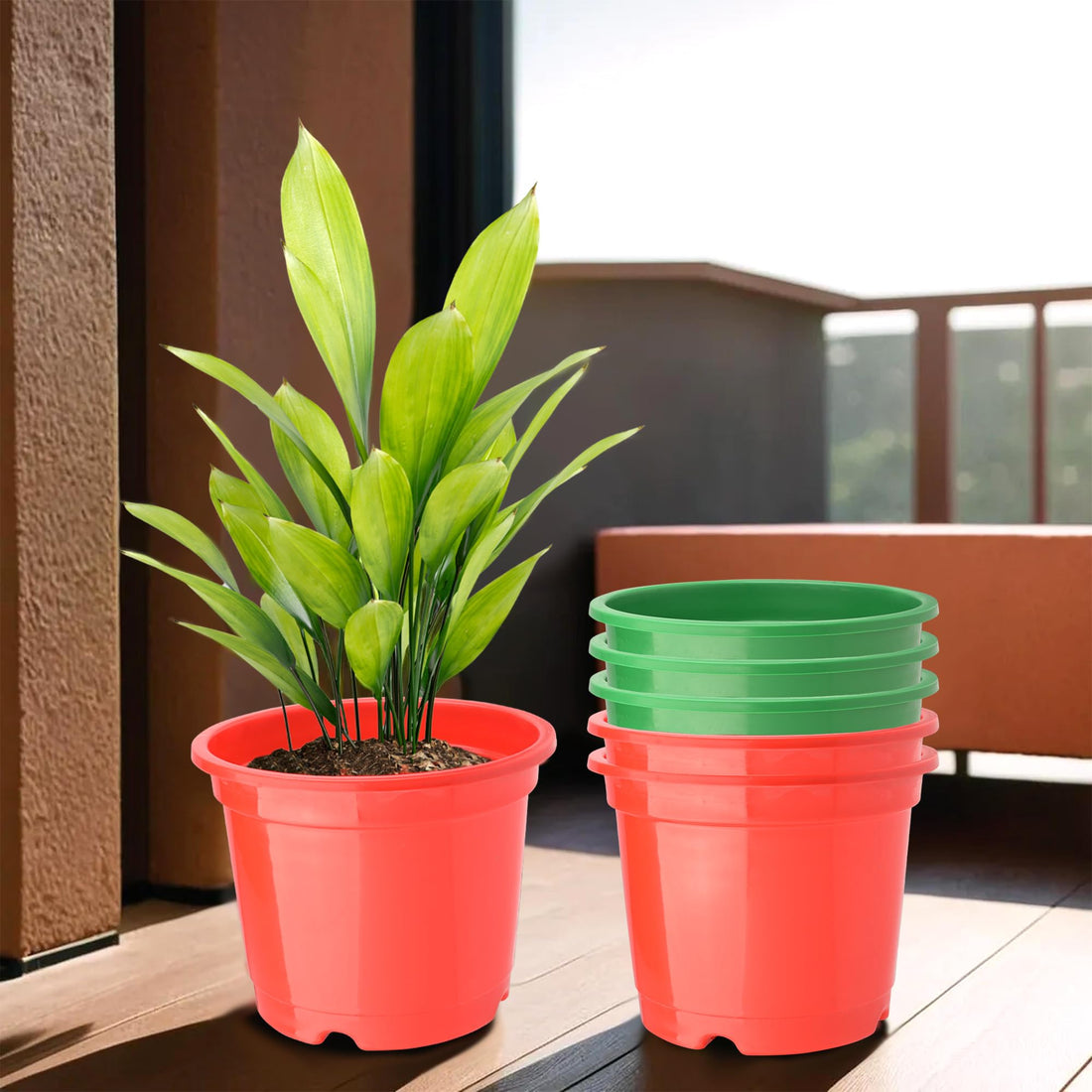 Heart Home(Pack of 6) Flower Pot | Fuldani Flower Pot (6 Inch) Pots for Terrace, Garden | Phooldaan for Home D�cor | Synergy Indoor Plant Stand | Pots Stand for Plants | Red & Green