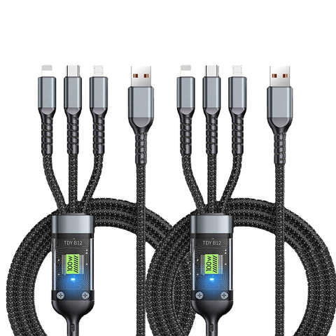 Multi Charging Cable, Transparent Luminous Multi Charger Cable, Universal 3 in 1 Multiple USB Cable Fast Charging Cord, with Type-C, Micro USB and IP Port for Cell Phones and More (2 Pack)