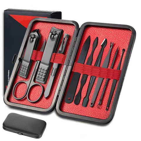 Manicure Set Pedicure Kit Fingernails & Toenails Clippers Set Professional Nail Pedicure Tools 10 in 1 Grooming Kit Nail Scissors Cutter Tweezers Scissors Eyebrow Nail file for Man & Women Gift