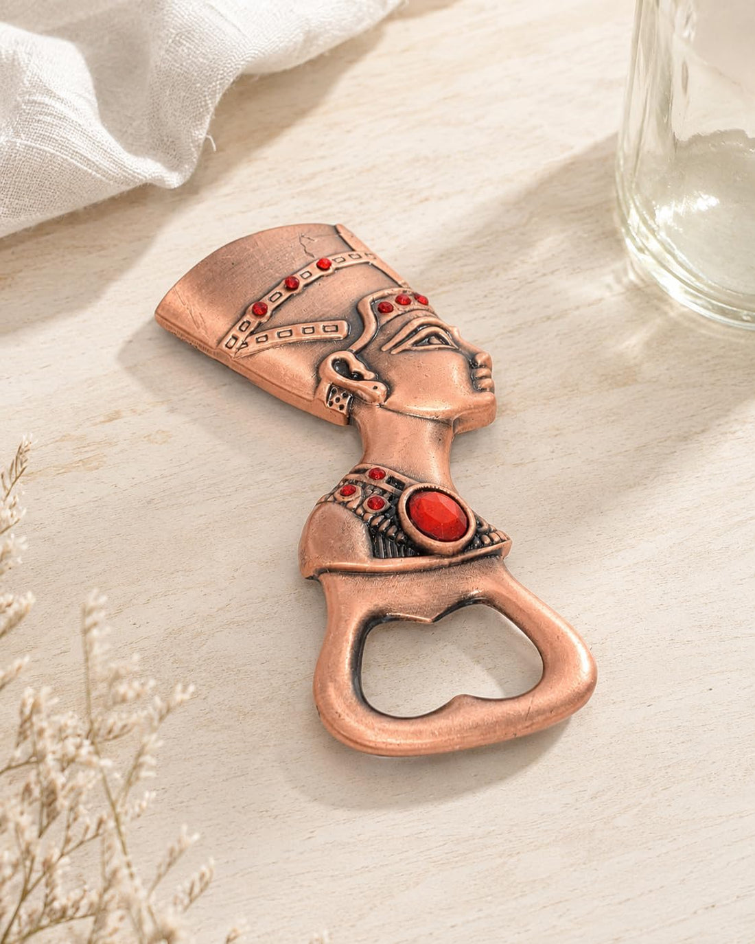 Immatgar Pharaonic Fridge Magnet with bottle opener - Egyptian Souvenir Ancient Egypt Décor Ornament - from Metal (Nefertiti - Burnt red)