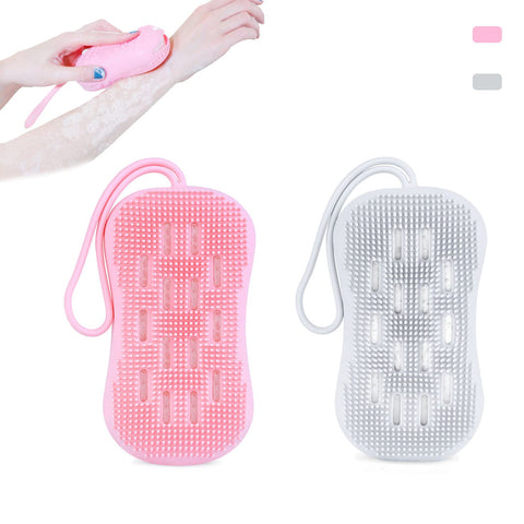 2Pcs Flat Body Scrubber, Exfoliating Silicone Loofah Body Scrubber for Use In Shower, Silicone Bath Body Brush for Showering with Built-in Shower Loofah Sponge for Cleanses, Massages, Skin Care
