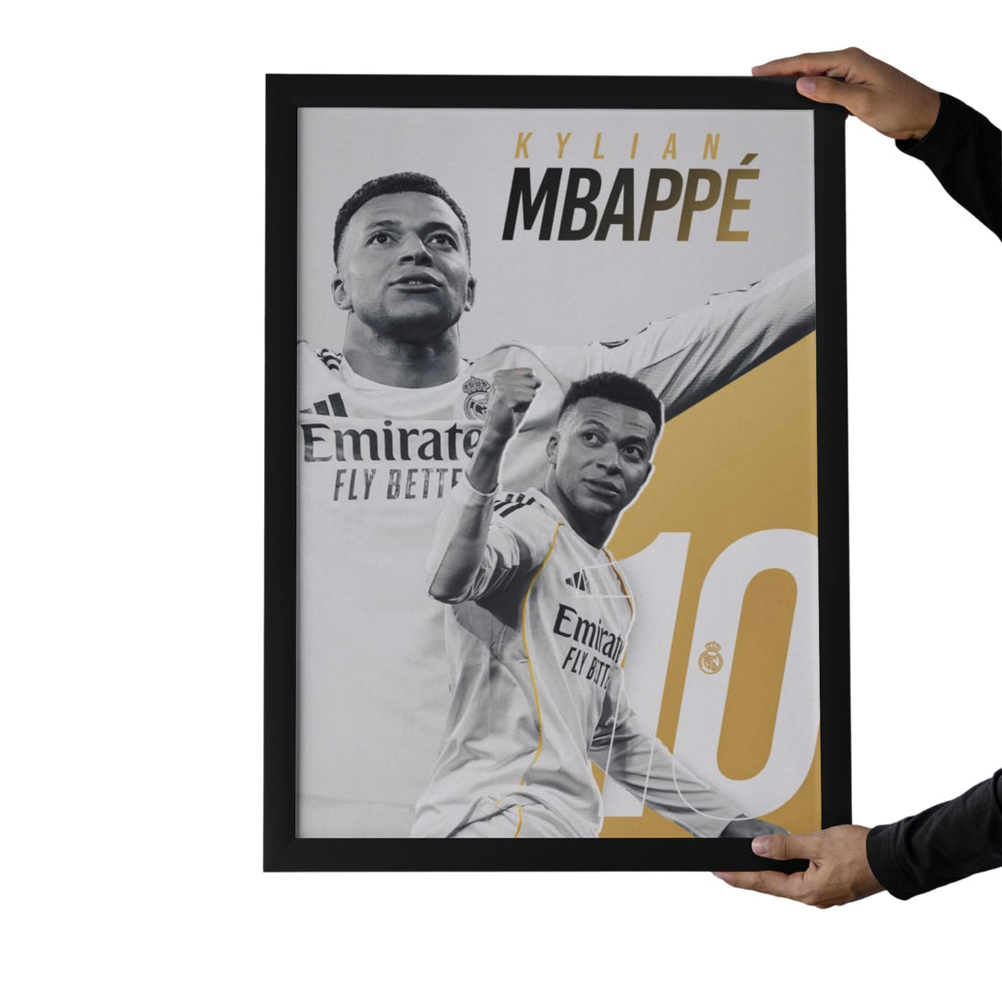 Kylian Mbappé Wall Poster with Black Wooden Frame, Real Madrid No. 10, 30x40 cm