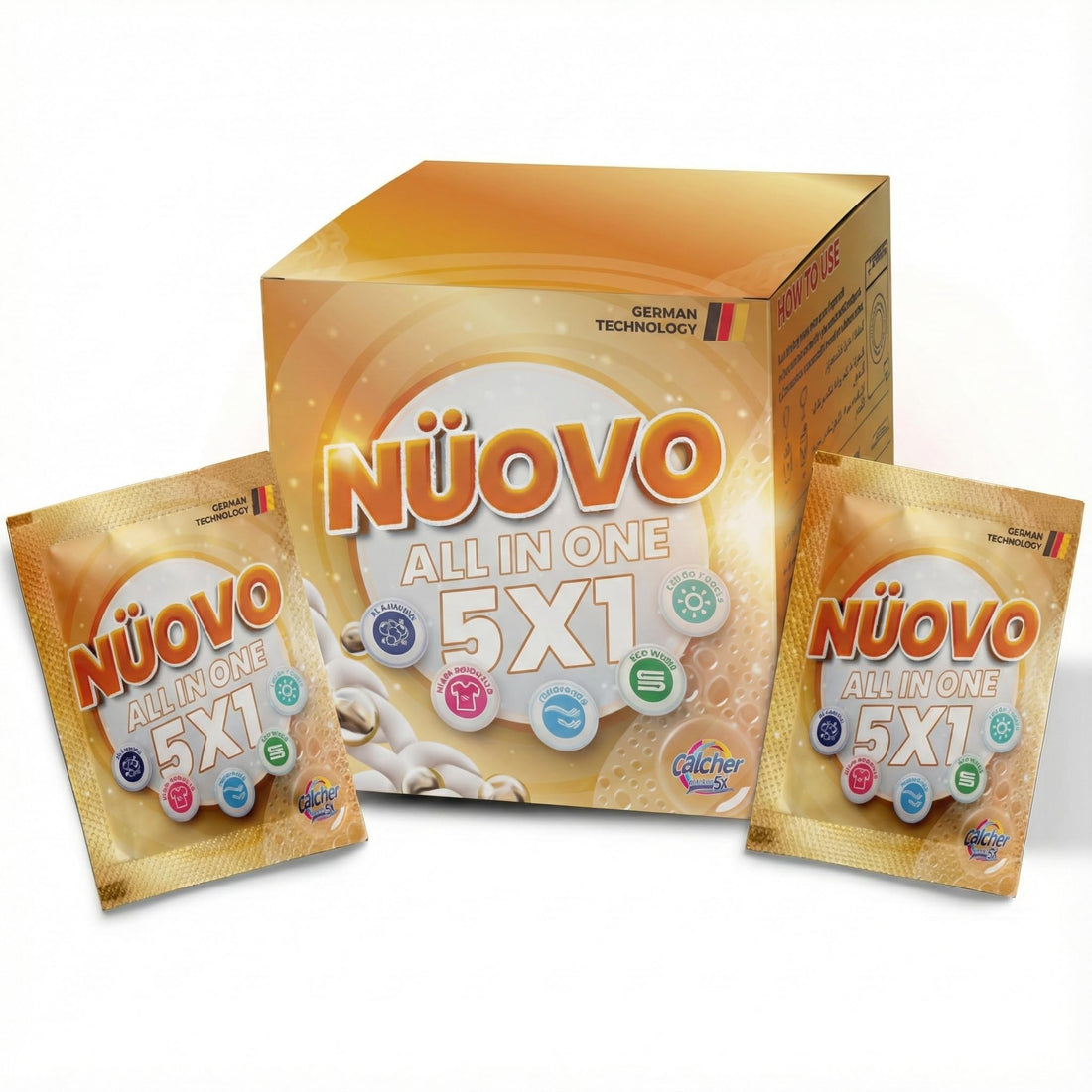 Nuovo 5-in-1 Automatic Laundry Powder Detergent Sachets — Deep Clean, Bright Whites & Colors, Odor Control, Softening & Eco-Friendly — 10 Easy-Use Packs