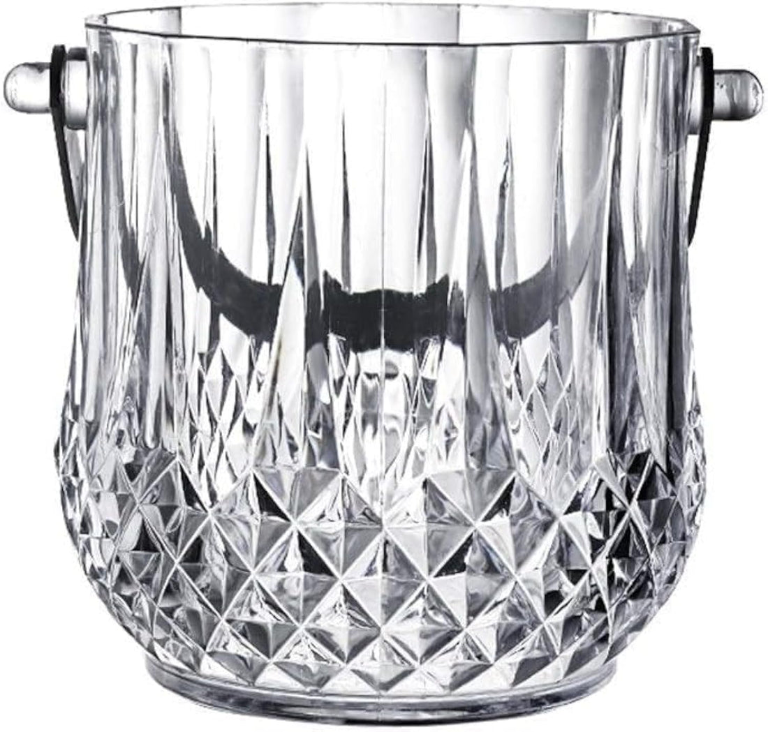 Circle M Glass Crystal Ice Bucket with Clips, Premium Clear Design, Elegant for Parties, Weddings, and Events, Durable and Versatile for Ice Storage and Serving