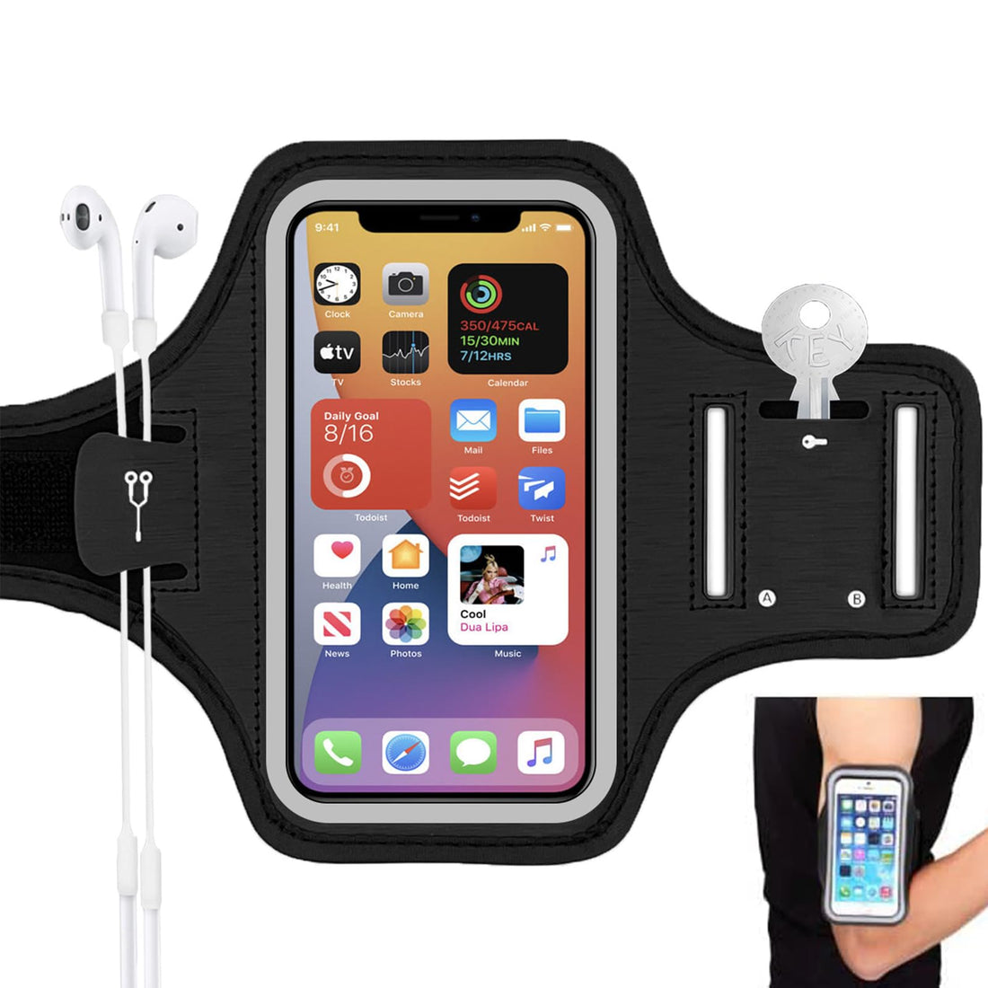 Sports Armband Mobile Phone Universal Mobile Phone Sports Holder Sweatproof Running Armband Exercise Anti-Sweat Running Armband Jogging Arm Bag Universal for Mobile Phones Within 6.8 Inches (Black)