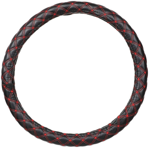 Car Steering Wheel Cover, Leather Non,Slip Protector For Most Cars , Black & Red Strings