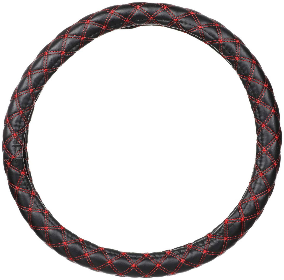 Car Steering Wheel Cover, Leather Non,Slip Protector For Most Cars , Black & Red Strings