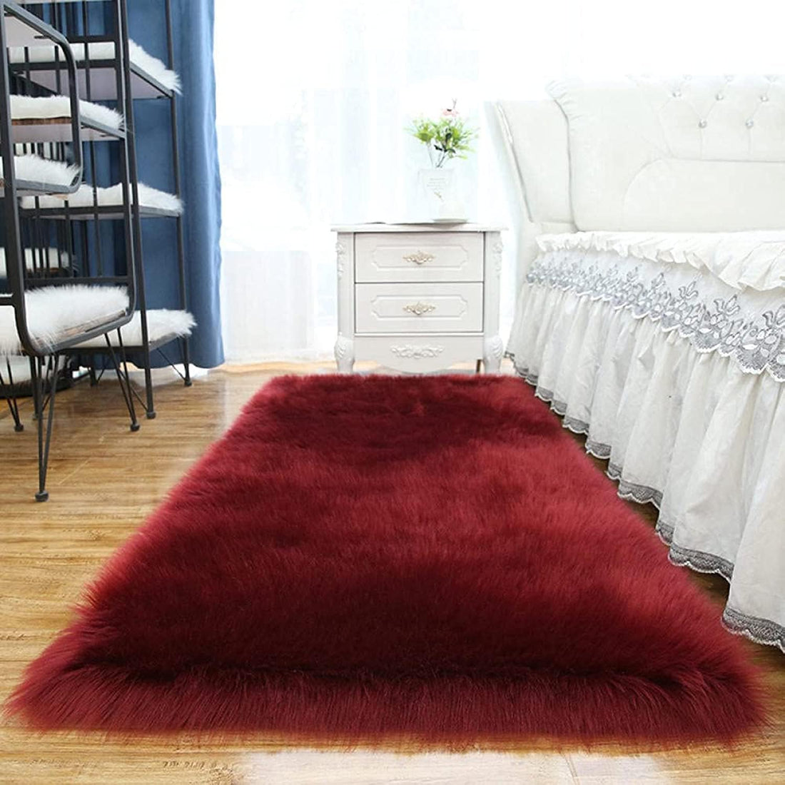 Super Soft Shaggy Area Rug Fluffy Area Rug Faux Fur Washable Pure color-wine red Large Floor Carpet Mat Non-slip Durable for Living Room, Bedroom, Lounge, Nursery Room 50x200cm