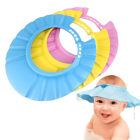 Adjustable Baby Shower Cap - Soft, Waterproof Shampoo Visor with Eye & Ear Protection for Infants & Toddlers in Blue, Yellow, Pink - 3-Pack for Gentle Hair Washing