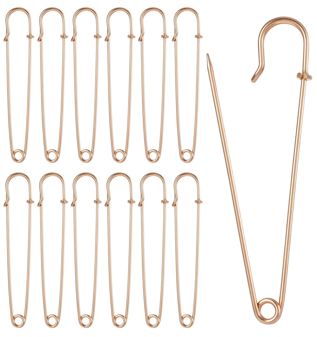 Pack of 12 Gold Safety Pins Large for Clothes, Crafts, Blankets & Skirts, Robust & Durable (10 cm, Gold)