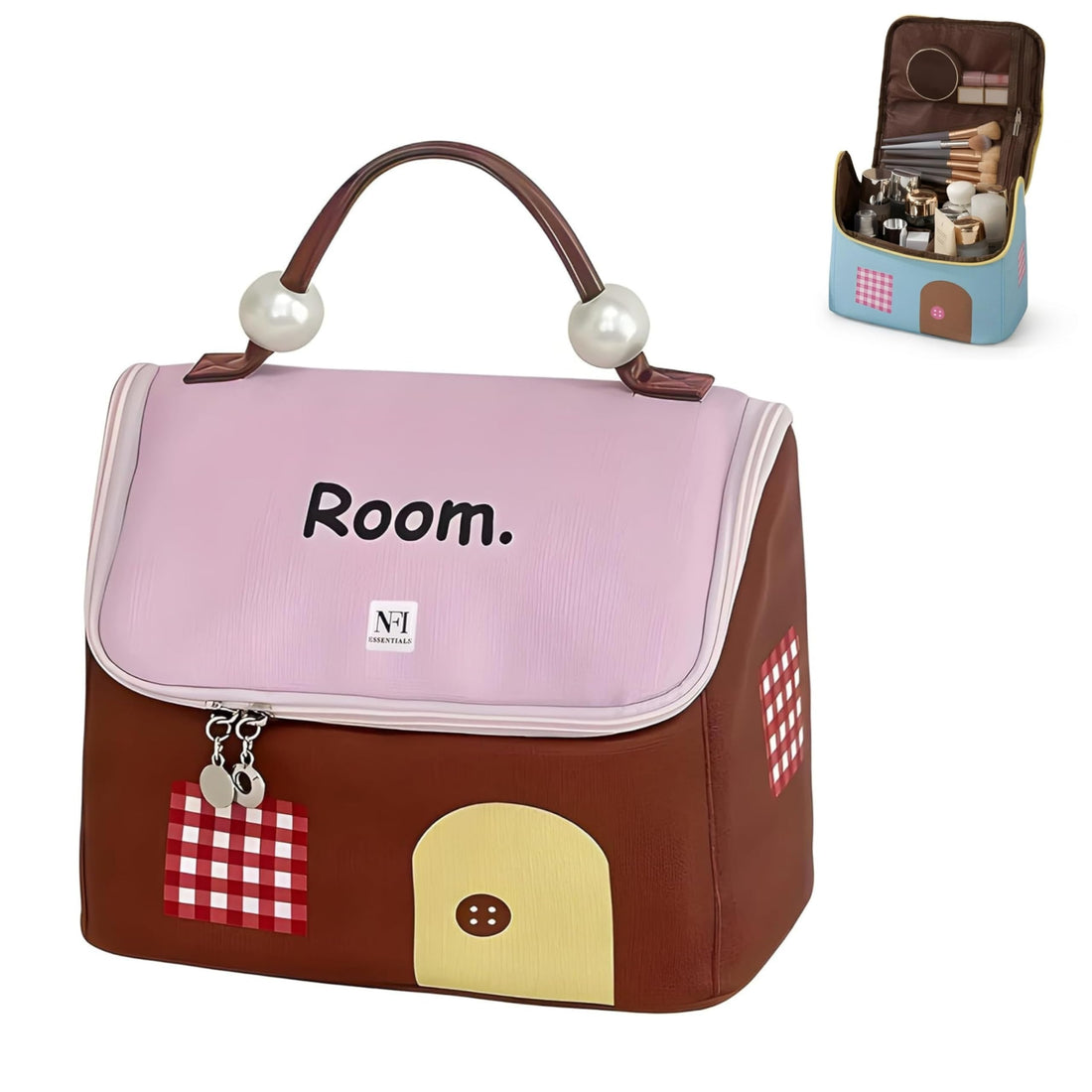 essentials Makeup Pouch for Women, House Shaped Cosmetic Bag, Stylish Pouch for Makeup Accessories, Travel Pouch Vanity Kit Organiser Toiletry Bag Make up Pouch for Girls (pink)