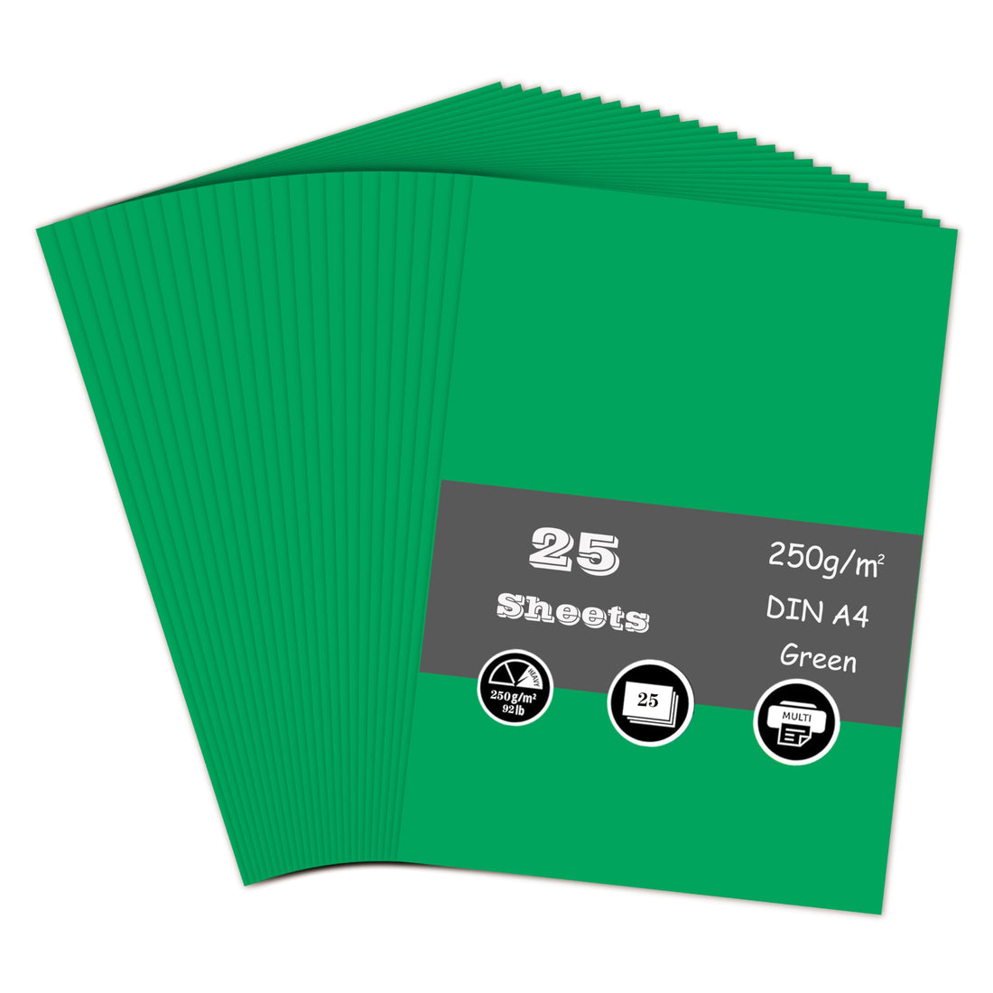 Green Card, A4 Card 250GSM Thick Card Stock for Cards Making, Scrapbook, Office Printing and Arts or Crafts DIY (25 Sheets)