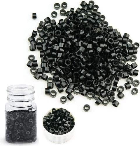 500PCS Nano Rings Silicone, Lined 3mm Micro Rings Silicone Hair Extension Beads Micro Beads for Hair Extensions I Tip Tubes - Black