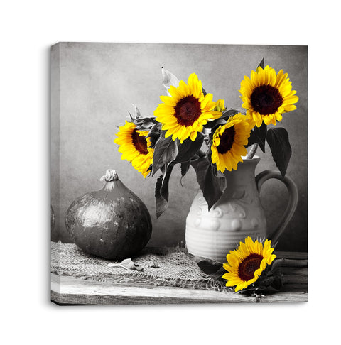 PIY PAINTING Sunflower in Vase Modern Sunflower Flower Print on Canvas Art Print Framed Picture for Bathroom Living Room Dining Room 1 Piece 30 x 30 cm