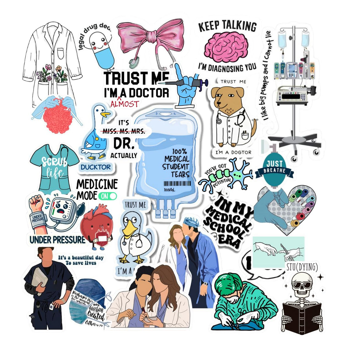Scentiment 27 Pcs Funny Medical Student Stickers Waterproof Vinyl Decals with Anatomy Art Humor & Study Motivation - Cute Doctor Healthcare Stickers for Laptop, Water Bottle, Journal & Planner