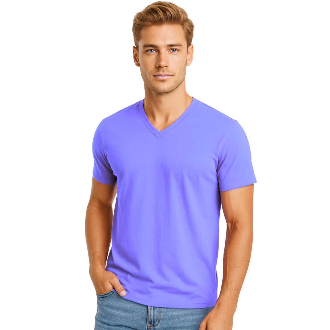 ISTANBUL MODEL Men’s V-Neck T-Shirt, Short Sleeve Plain Tee, 95% Cotton & 5% Spandex Stretch, Classic Fit, Pack of 1