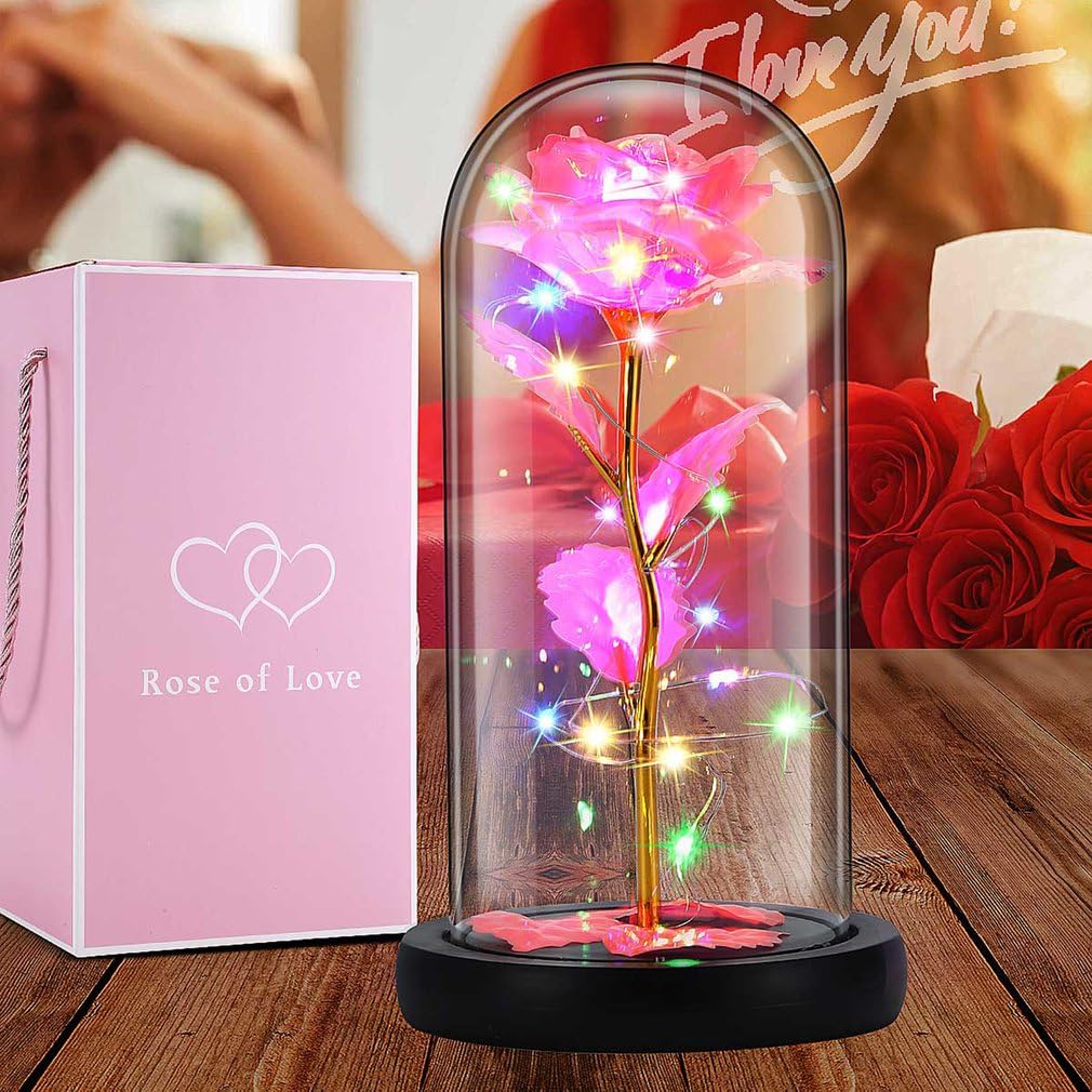 Pink Gift for Women, Birthday, Beauty and the Beast Pink Gifts, Rainbow Glass Pink Wedding Decorations, Girlfriend Gifts for Mom, Grandma, Valentine's Day (Pink)