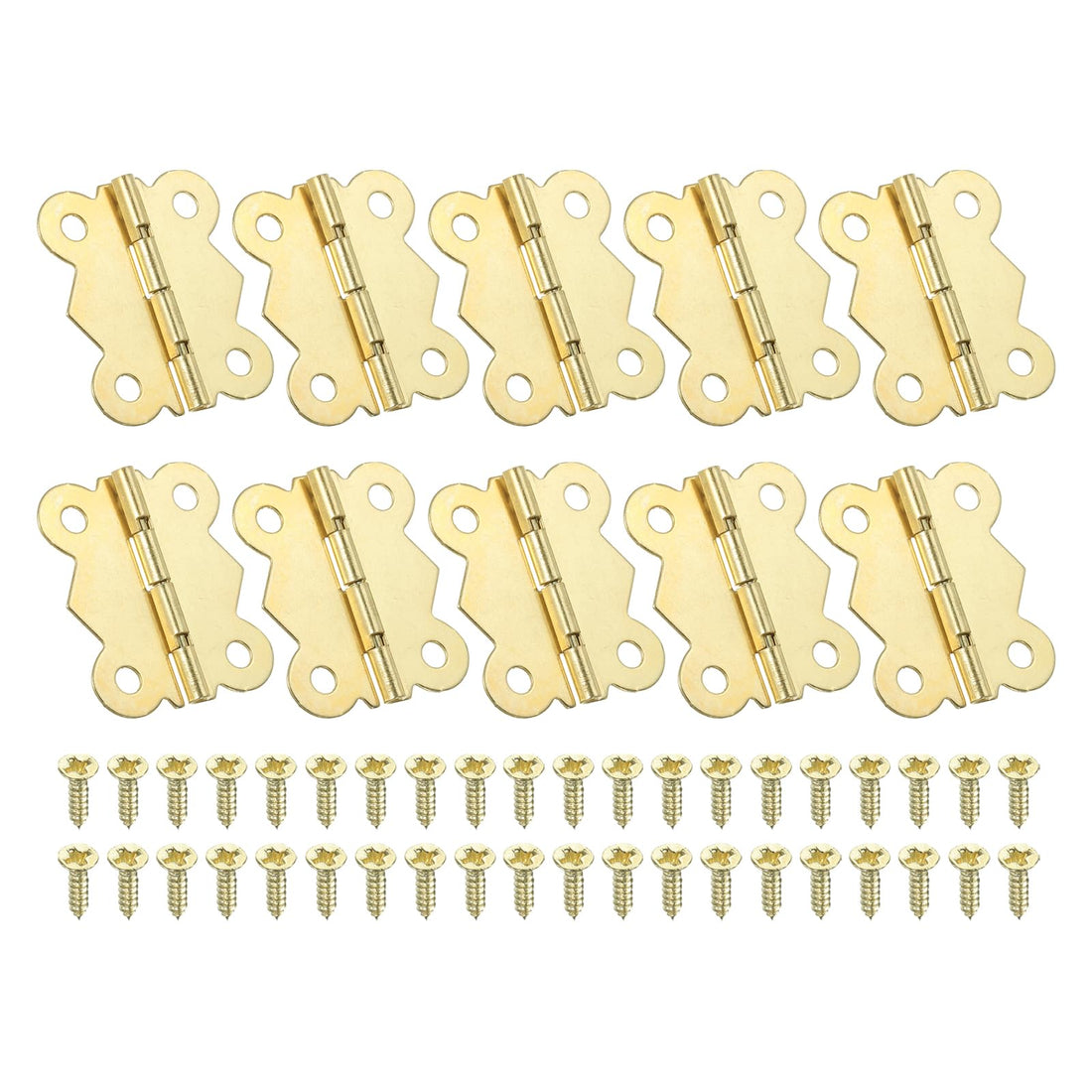 PATIKIL Small Gold Jewelry Box Hinges, 1-5/8 Inch, 10 Pack, 90-Degree, Mini Butterfly Hinges with 40 Screws for Cabinet Wooden Box Drawer Craft