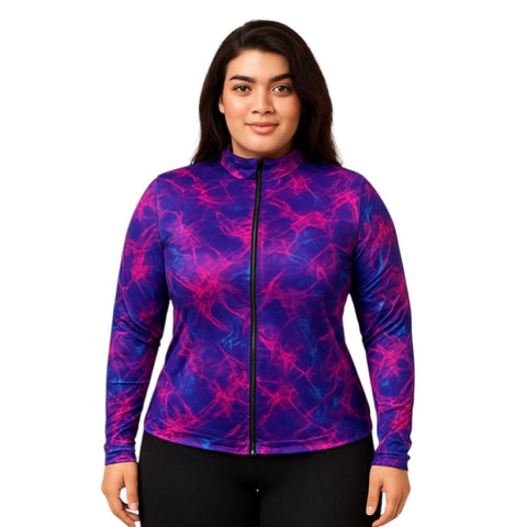 MEZA Women's Full Zip Sports Jacket - Multiple Printed Designs, Elastic Material for Training, Gym and Daily Activities Zip Up T-Shirt for Girls and Women