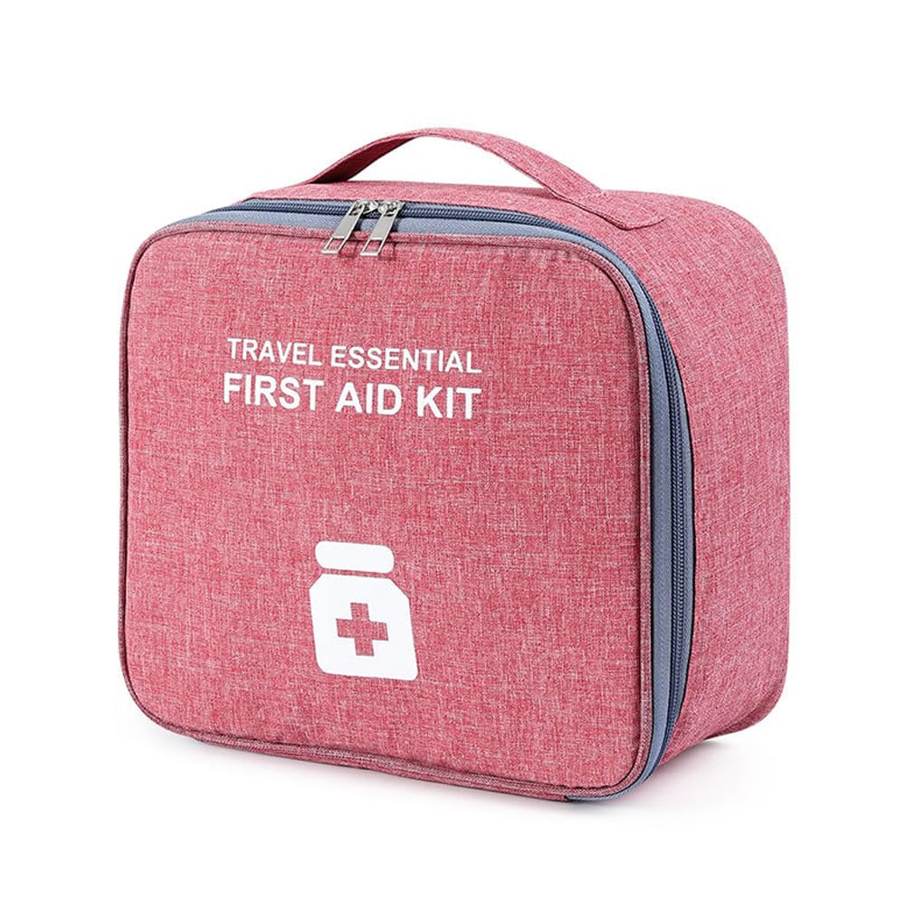 First Aid Bag Empty First Aid Kit Travel Medicine Holder Medical Bag Portable Sports First Aid Cassette Empty First Aid Case for Office Home Outdoor-Red