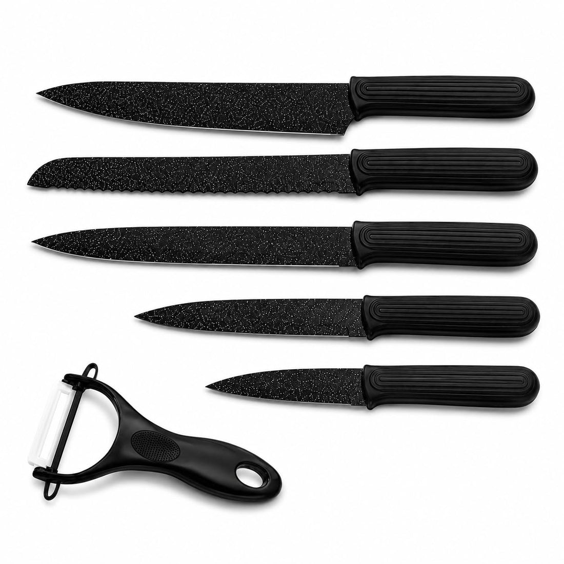 Kitchen Knives Set 6 Pieces, Stainless Steel Cooking Knife Set with Chef Knife, Bread Knife, Slicing Knife, Utility Knife, Paring Knife and Peeler, H-734