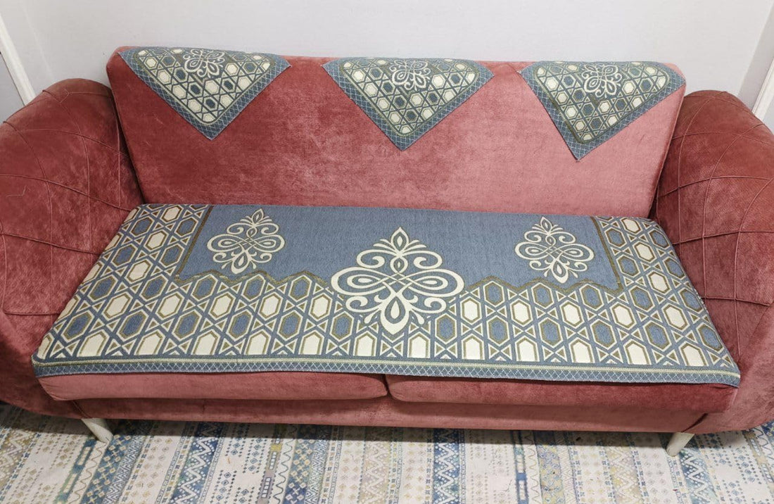 Khoyot Couch Linens Cover Set for Sofa, Couch, & Chair with Classic Pattern, 4 Pieces – Gray