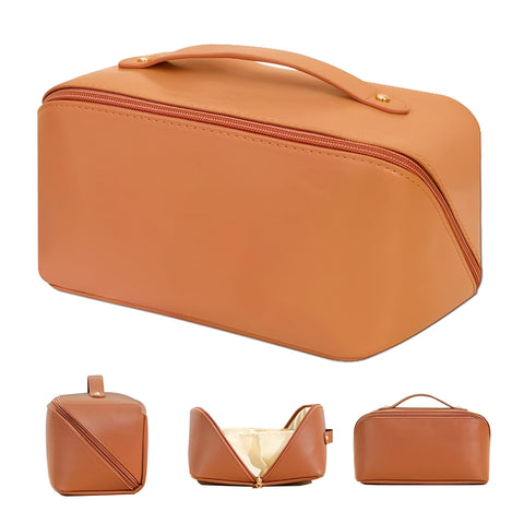 Luxury Makeup Pouch - Elegant leather cosmetic bag crafted with premium materials, combining functionality and style for travel, daily beauty routines, and secure storage of essential accessories.