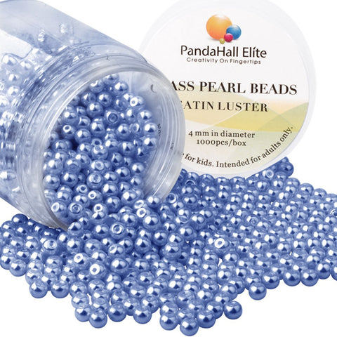 PH PandaHall Elite 4Mm About 1000Pcs Tiny Satin Luster Glass Pearl Round Beads Assortment Lot For Jewelry Making Round Box Kit Purple Navy 4~4.5mm Purple Navy-1000 Pcs