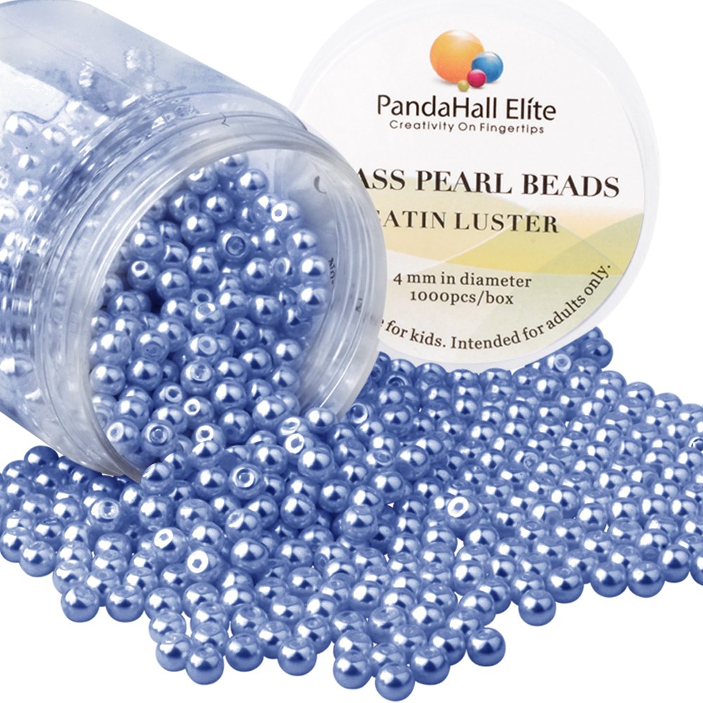 PandaHall Elite 4mm about 1000pcs Tiny Glass Pearl Round Beads Assortment Lot for Jewelry Making Box Kit Purple navy