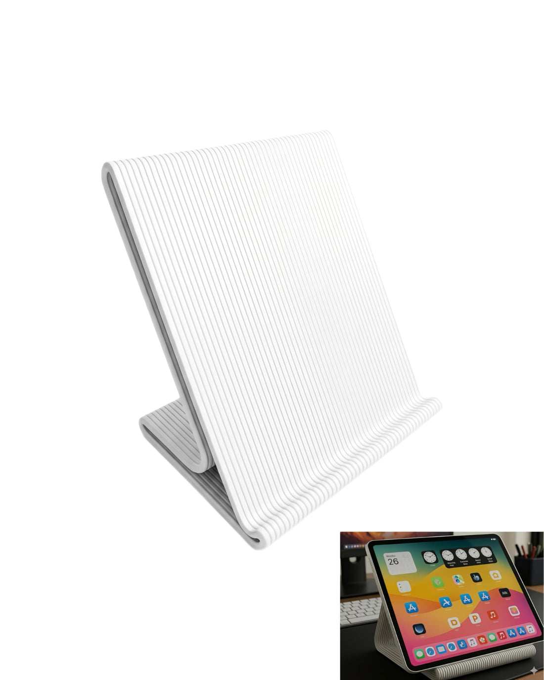 Adjustable Tablet Stand suitable for iPad & Phones – Non-Slip Holder for Desk, Office & Kitchen | Compatible with iPad Pro, Air, Mini, Samsung, Huawei & All Tablets – Sturdy & Sleek Design (White)