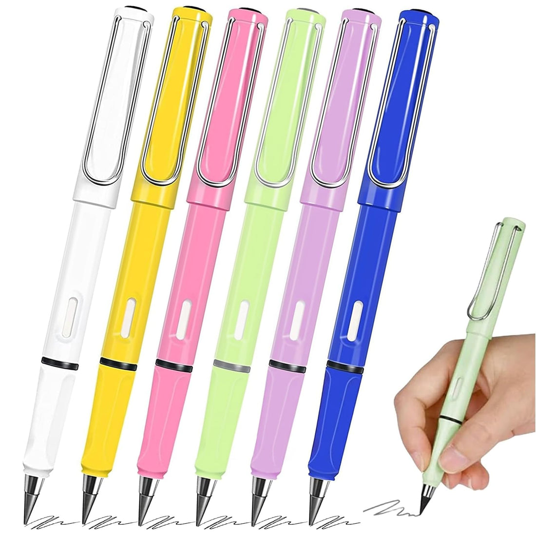 Ninnyi 6PCS Infinity Pencil, Unbreakable Replaceable Everlasting Inkless Pen with Eraser