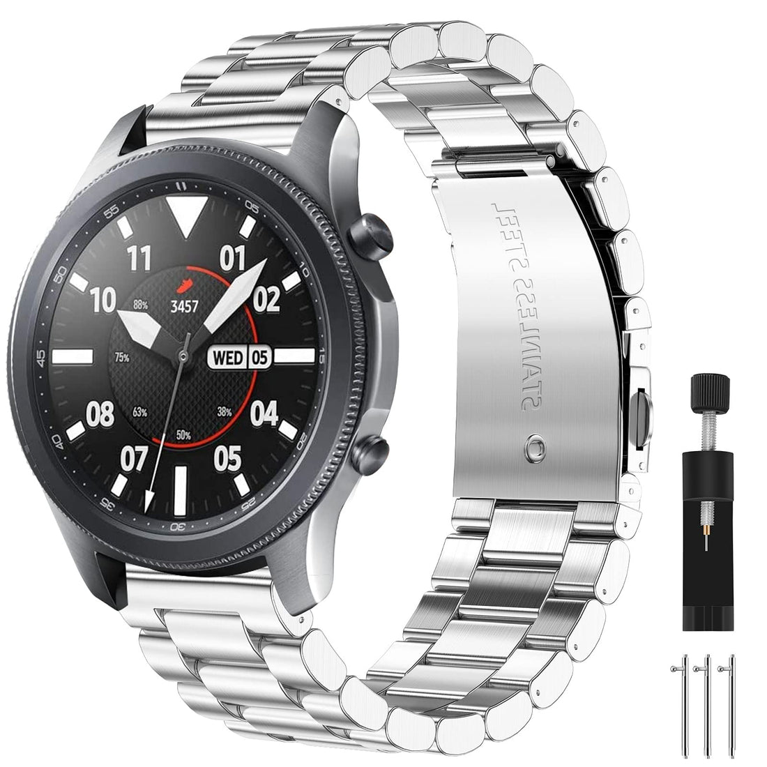 CAVN 22mm 20mm Strap Compatible with Samsung Galaxy Watch 3/ Galaxy Watch/Huawei GT 2, Stainless Steel Replacement Strap Adjustable Band Metal Strap for Galaxy Watch 3