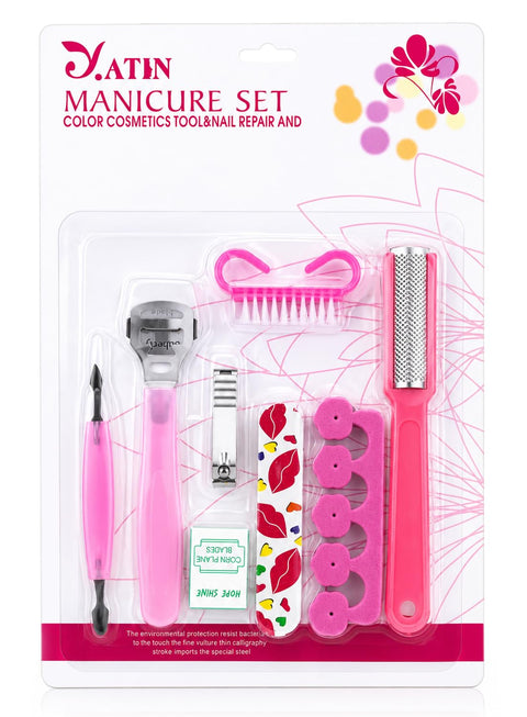 Y.Atin - Professional Manicure and Pedicure Set with Foot Callus Remover, Nail Clipper, Nail File, Cuticle Tool and Toe Separators for Complete Nail and Foot Care at Home, Assorted Colors