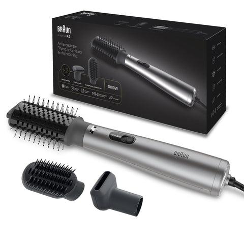 Braun Satin-Hair 4 As 430 Air Styler 4.3 Iontec Ionic Hair Dryer with Quick Drying Spout, Straightening Brush, Oval Thermal Brush Large Silver