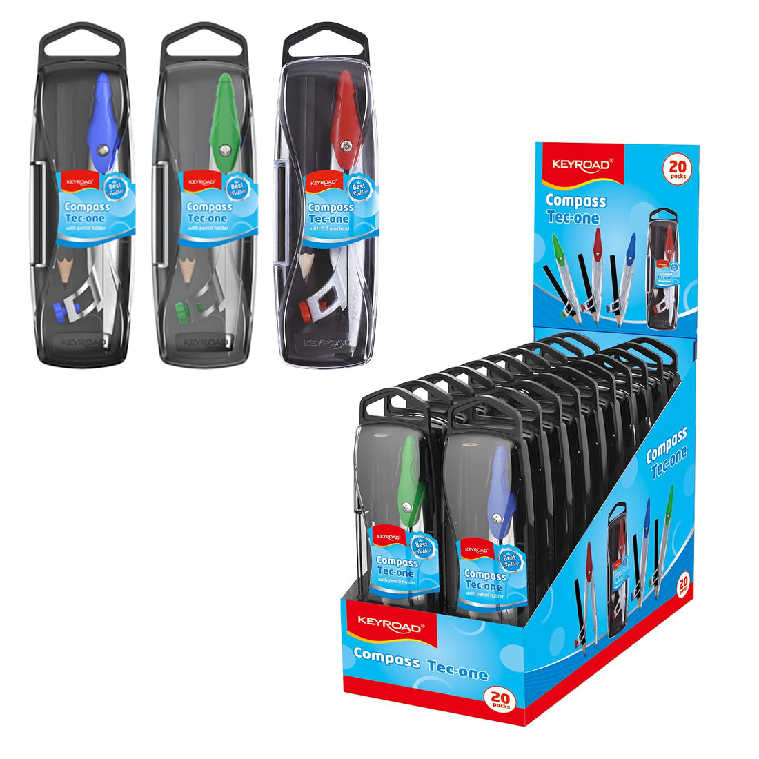 Keyroad Metal Compass with Pencil Plastic Case Assorted Colors Model KR972954