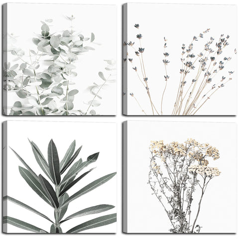 Botanical Wall Art Plant Wall Decor Minimalist Boho Wall Art For Bedroom Bathroom Framed Canvas Prints Farmhouse Decor Ready To Hang For Home Decoration 4 Set 16x16inch
