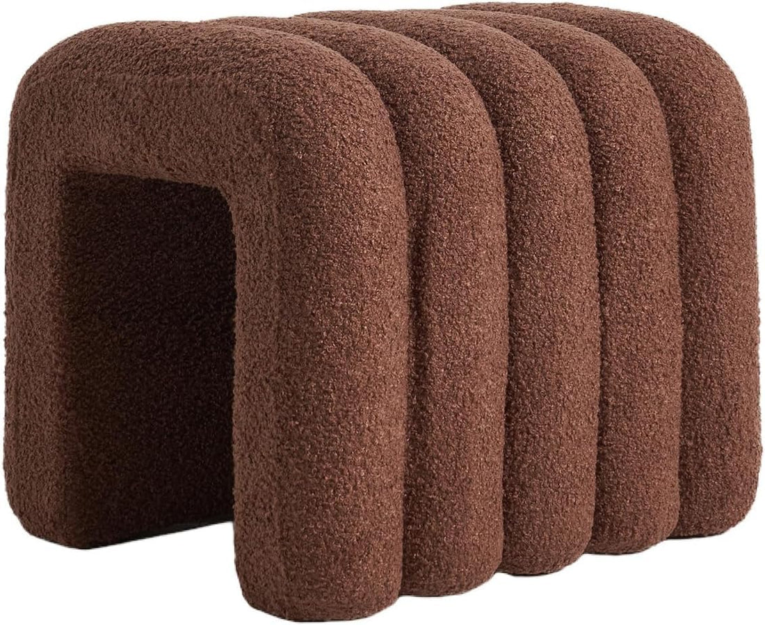 Modern Wave Ottoman Bean Bag Chair Soft Bouquet Fabric - Decorative Puff, Bedroom Living Room, Chocolate Brown