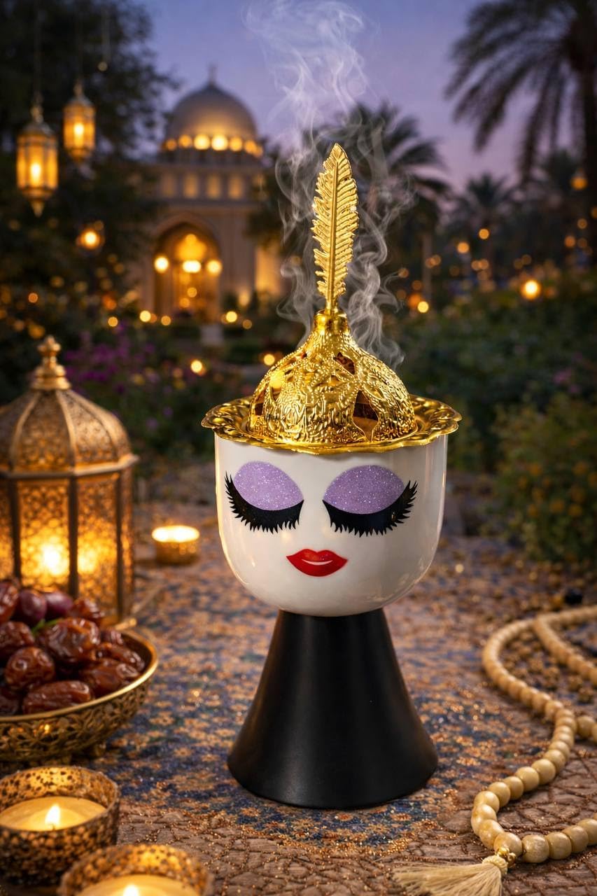 Porcelain Incense Burner with Metal Base and Metal Lid Ottoman Style Home Decor Piece for Ramadan Vibes Majlis Setup and Everyday Elegant Home Atmosphere