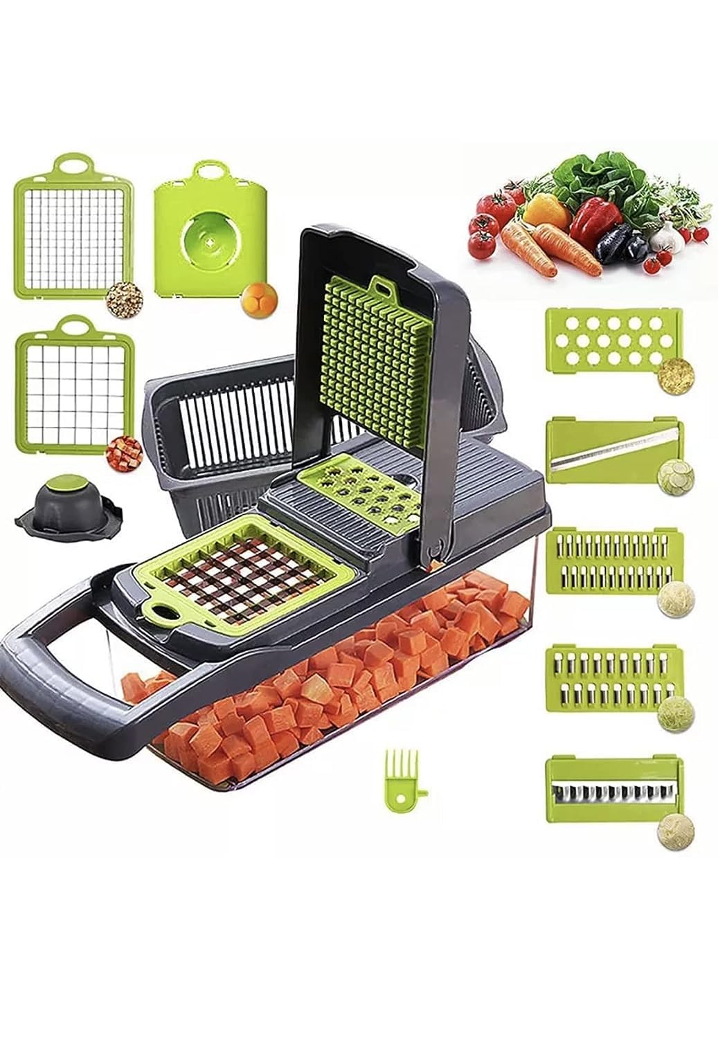 12 in 1 Mandoline Slicer, Heavy Duty Potato/Onion/Food/Veggie Chopper with Vegetable Peeler, Hand Guard and Container (Black)