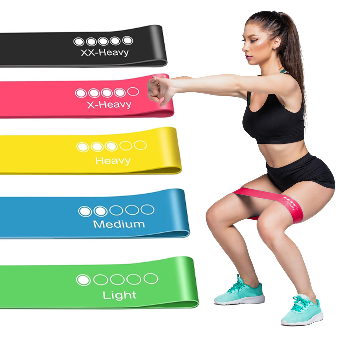 K-MART Resistance Bands Set of 5 - Exercise Band with 5 Different Resistance Levels, Ideal Resistance Band for Home Gym Workouts, Yoga, and Pilates, Includes Storage Bag