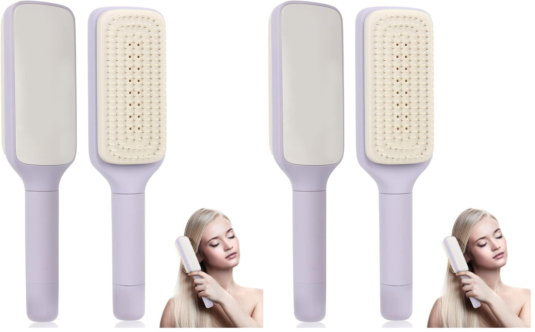 Self-Cleaning Hair Brush, Organic Hair Brush Without Pulling, Detangler Brush, Rotating Design, Professional Detangling Brush for Wet, Dry Hair, Women, Men (Purple) (Pack of 2)