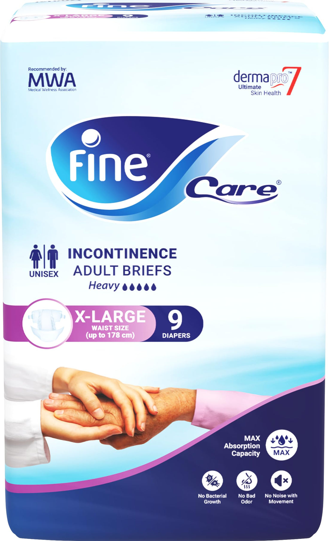 Fine Care Incontinence Adult Diapers Briefs, X Large Size,Waist 178 + cm, Count 9
