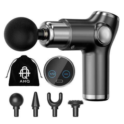 AHQ Mini Deep Tissue Massage Gun, Handheld Muscle Percussion Back Neck Head Hammer Massager for Athletes,Lightweight, Portable, Long Battery Life, LED Touch Screen with 4 Heads and 32 Speeds