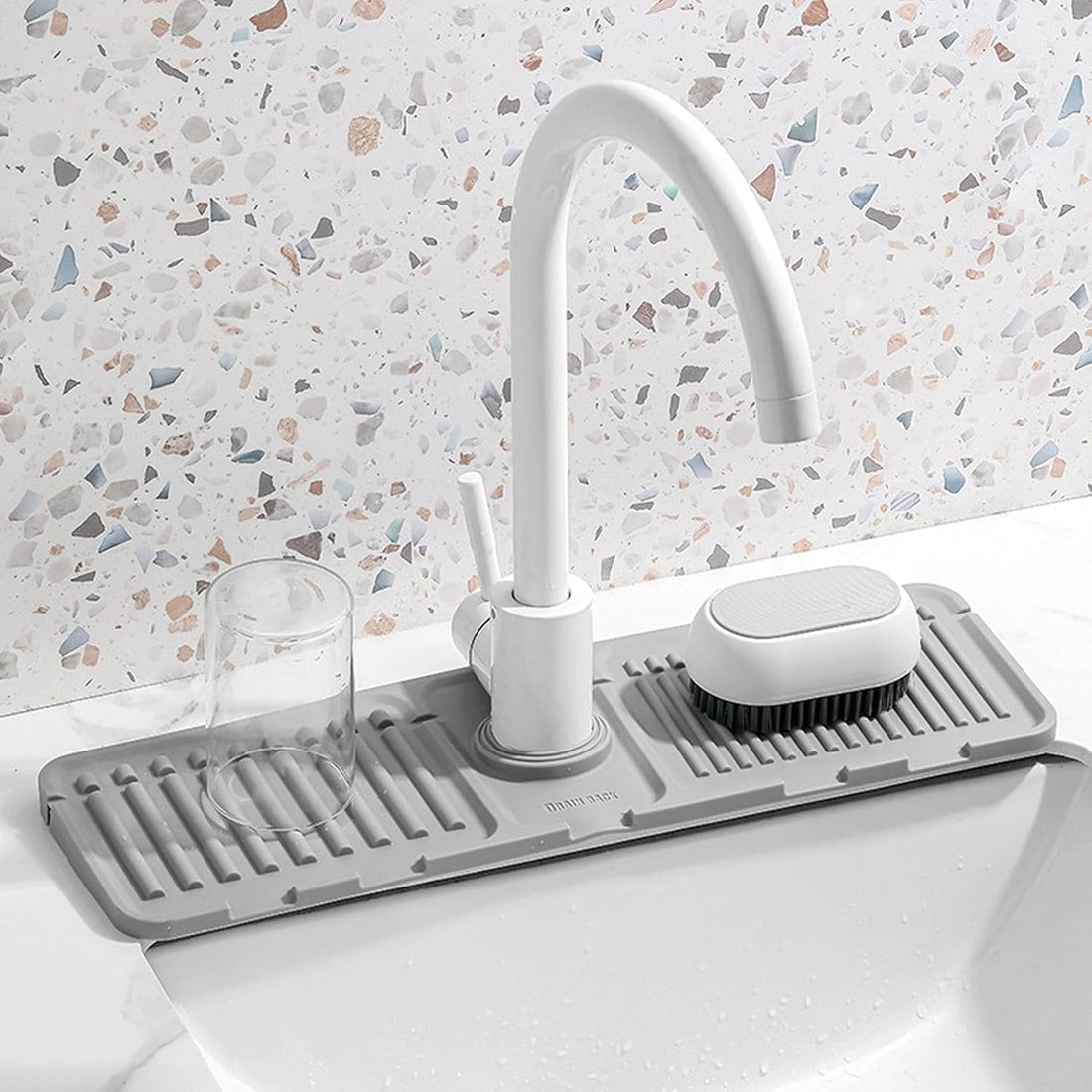 Downtown Silicone Faucet Drip Mat and Tray, Multi-Purpose Drying Mat for Sink Faucet Handle, Self-Draining Splash Guard for Kitchen and Bathroom Countertops to Keep Surfaces Dry