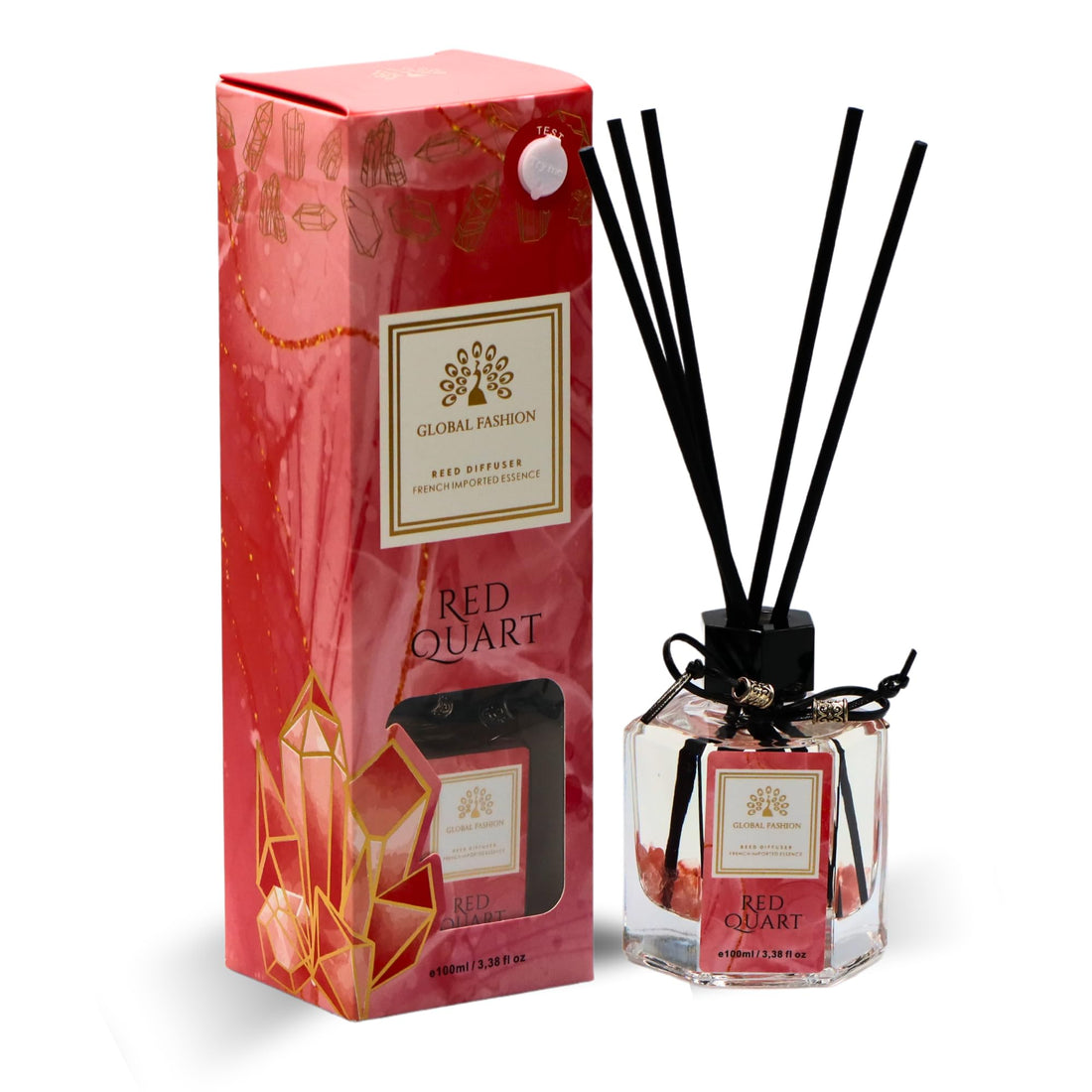 Luxury Reed Diffuser 100ml | French Imported Essence, Long-Lasting Fresh Floral Scent | Eco-Friendly Home Decor & Aromatherapy Gift Set (Red Quartz)